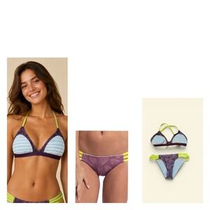 Seea | Capitola Reversible Bikini Set Large Plum Lime Stripe Two Piece Swimsuit